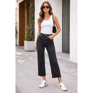 Amuse Society Black Straight Leg Cropped Jeans – Size 28 Raw Hem